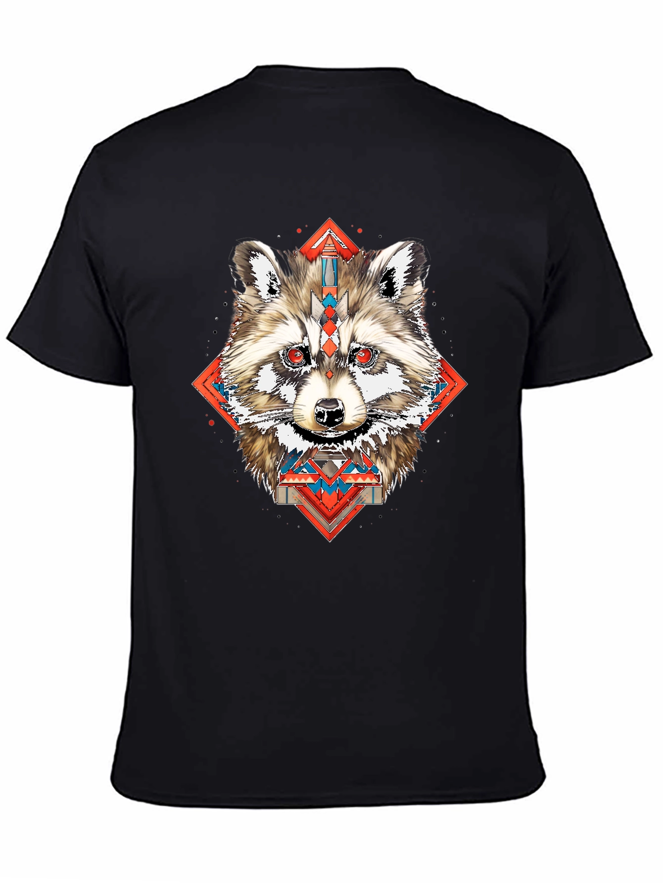 Raccoon Geometric Print Black T-Shirt