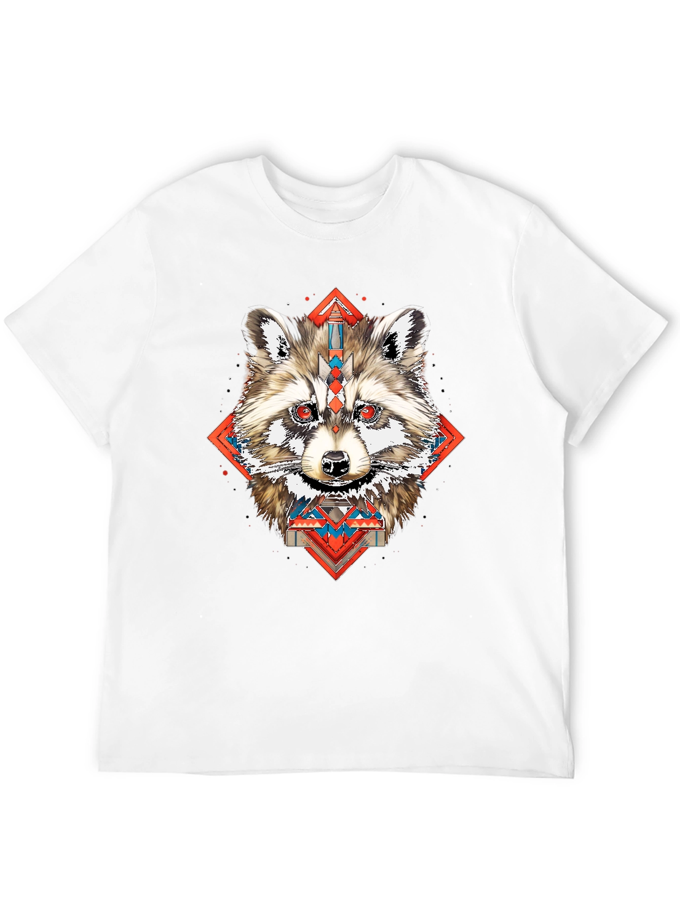 Raccoon Geometric Print Black T-Shirt