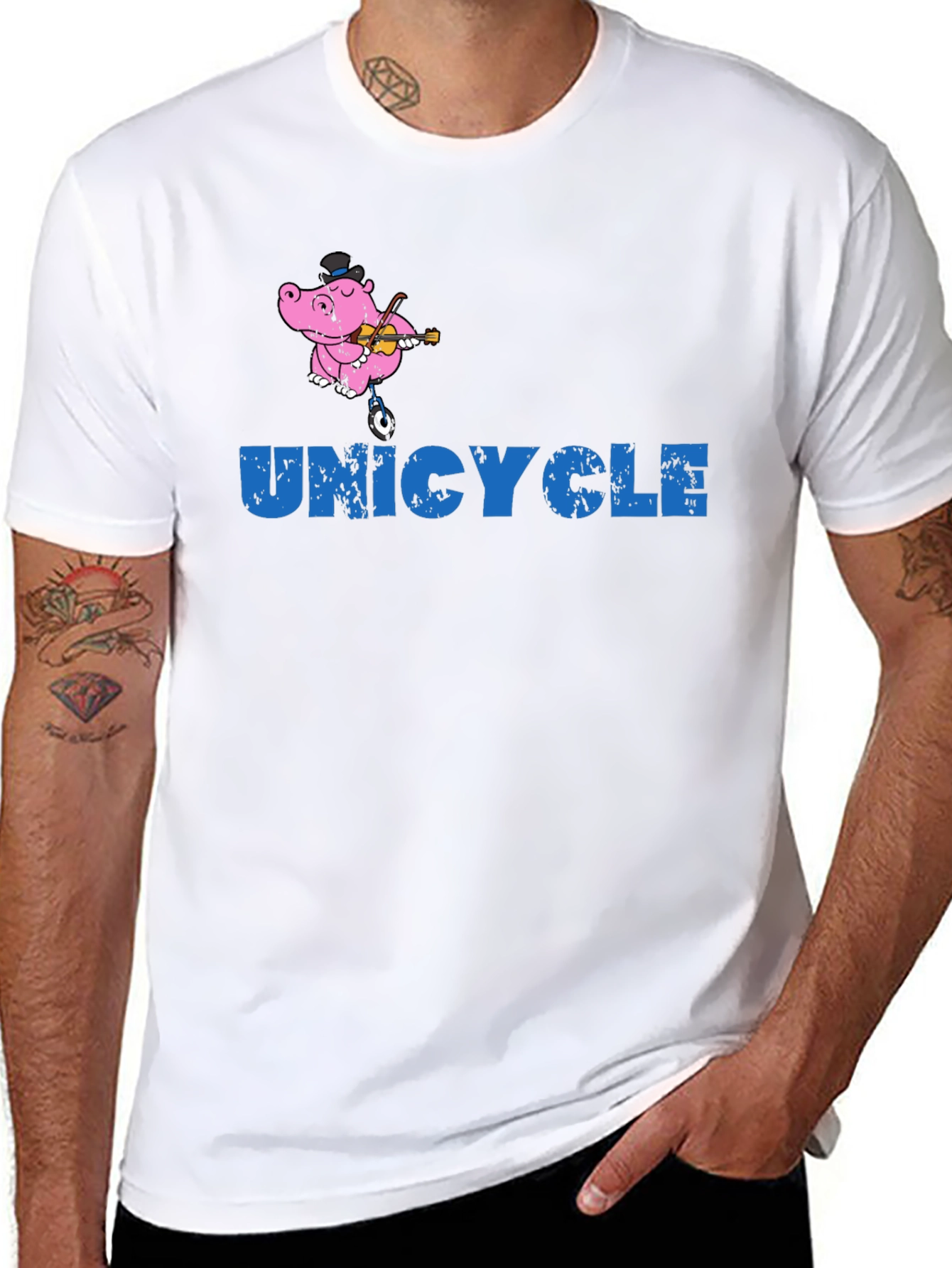 Unicycle Hippo Graphic Tee - Black Cotton T-Shirt