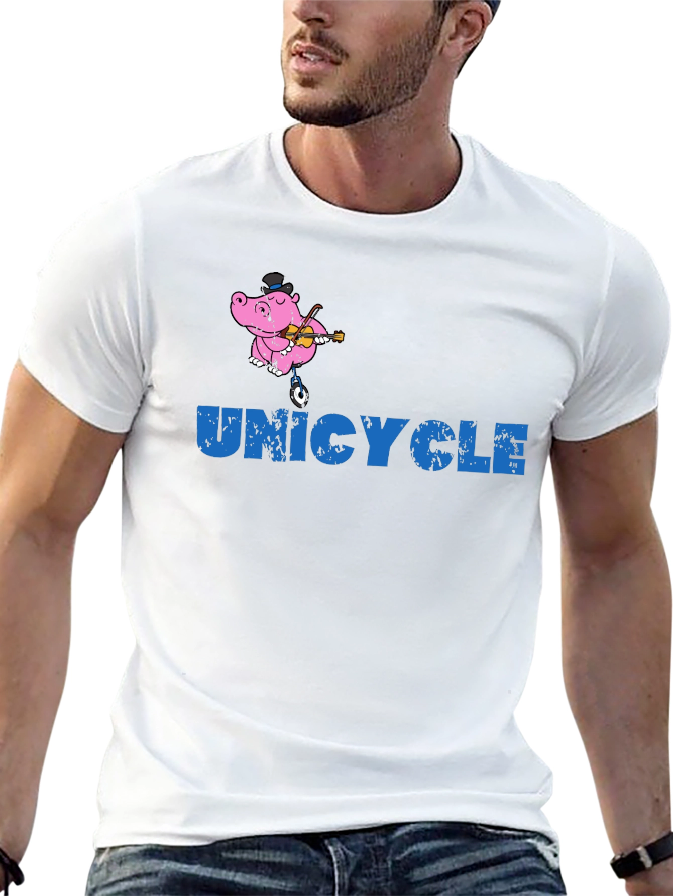 Unicycle Hippo Graphic Tee - Black Cotton T-Shirt