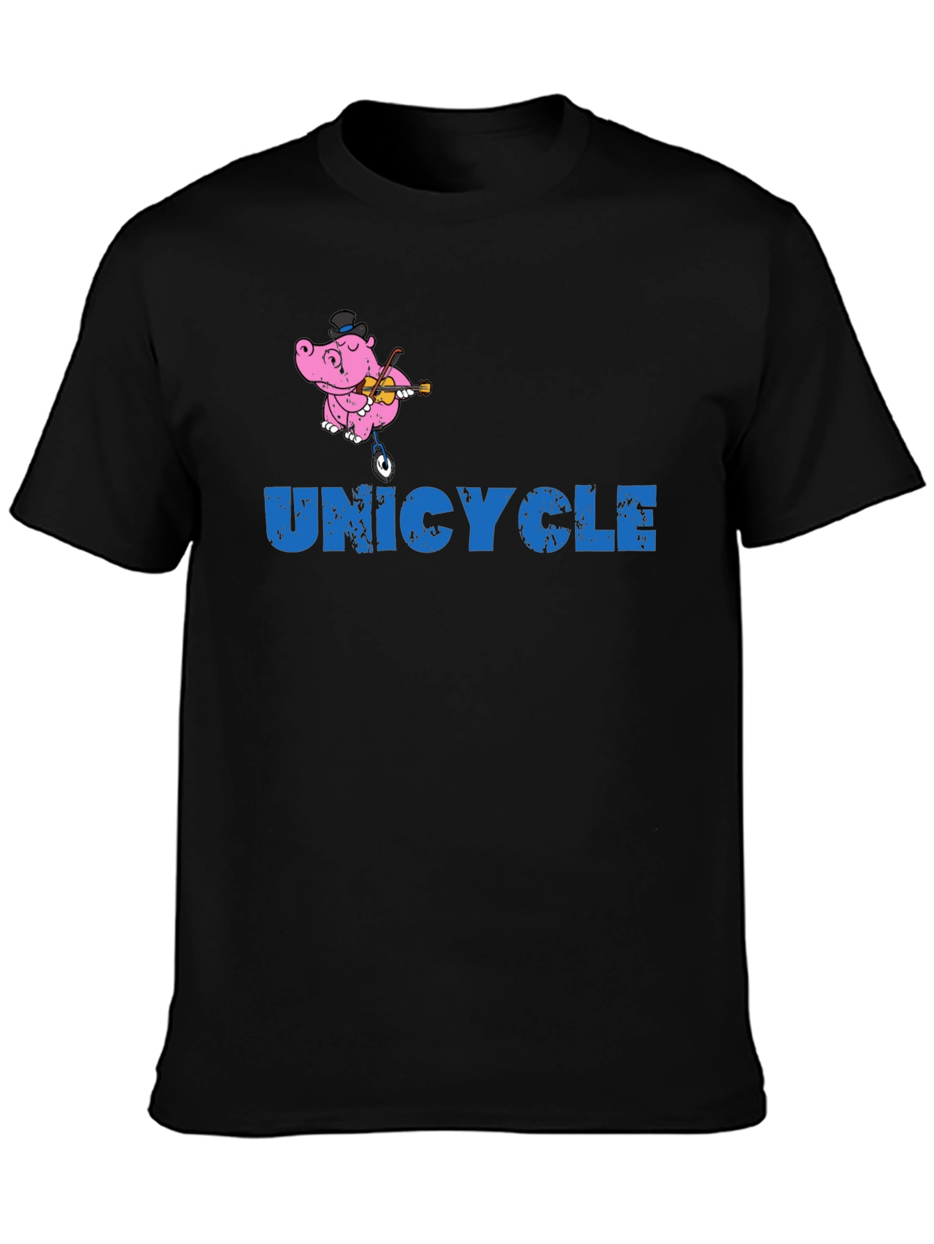 Unicycle Hippo Graphic Tee - Black Cotton T-Shirt