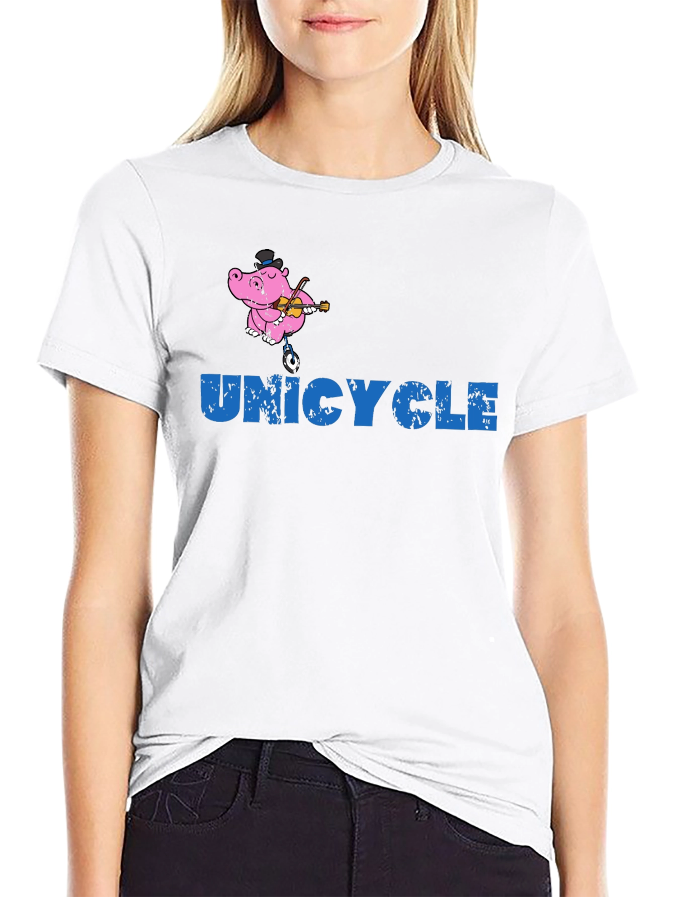 Unicycle Hippo Graphic Tee - Black Cotton T-Shirt