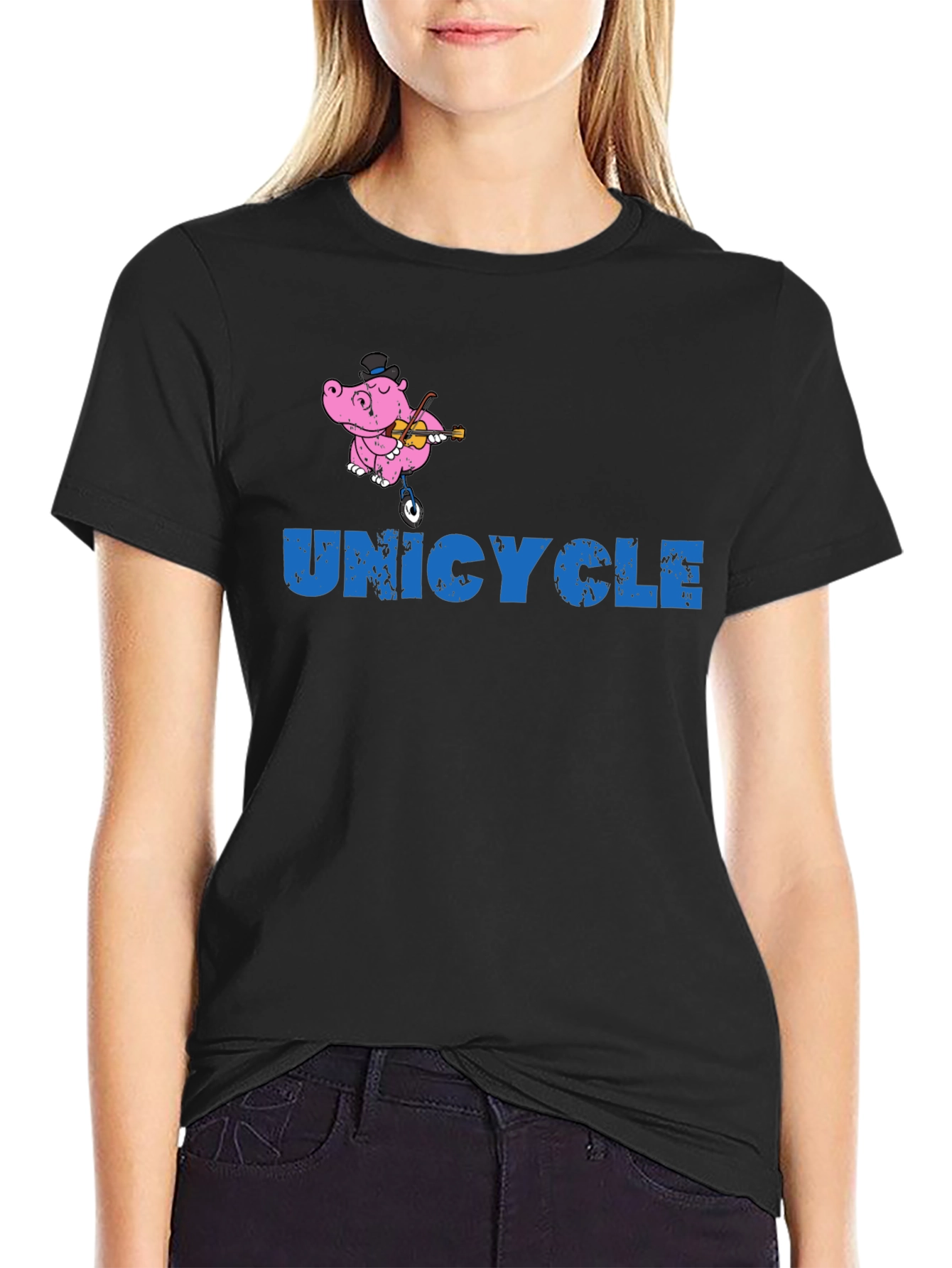 Unicycle Hippo Graphic Tee - Black Cotton T-Shirt
