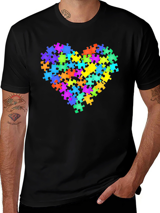 Autism Awareness Puzzle Piece Heart Graphic Tee