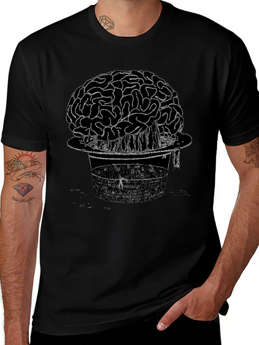 Brain & Hat Graphic T-Shirt - Unique Design Tee