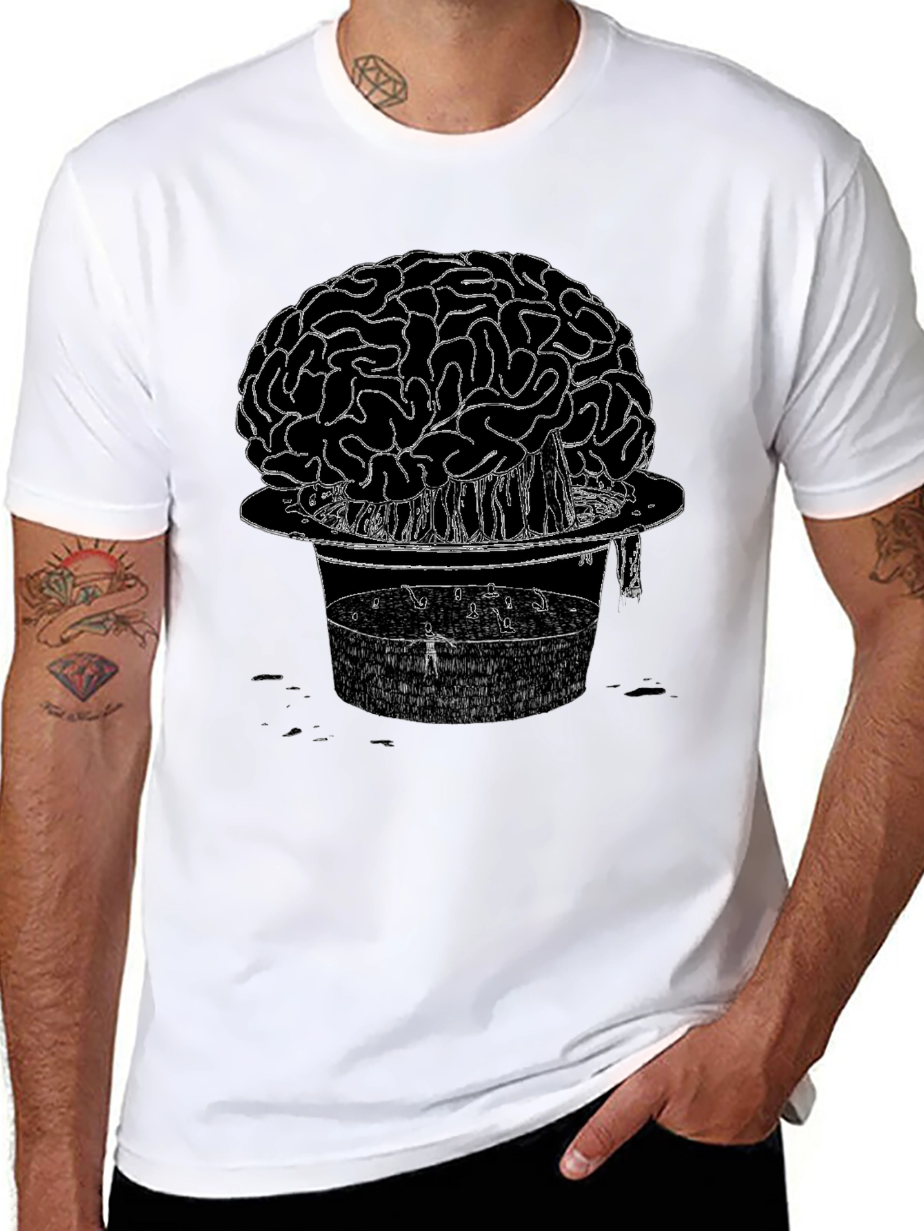 Brain & Hat Graphic T-Shirt - Unique Design Tee