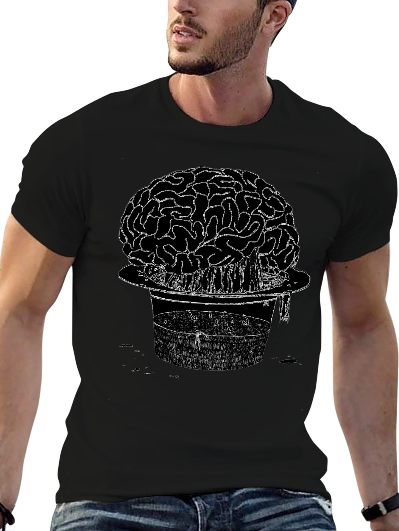 Brain & Hat Graphic T-Shirt - Unique Design Tee