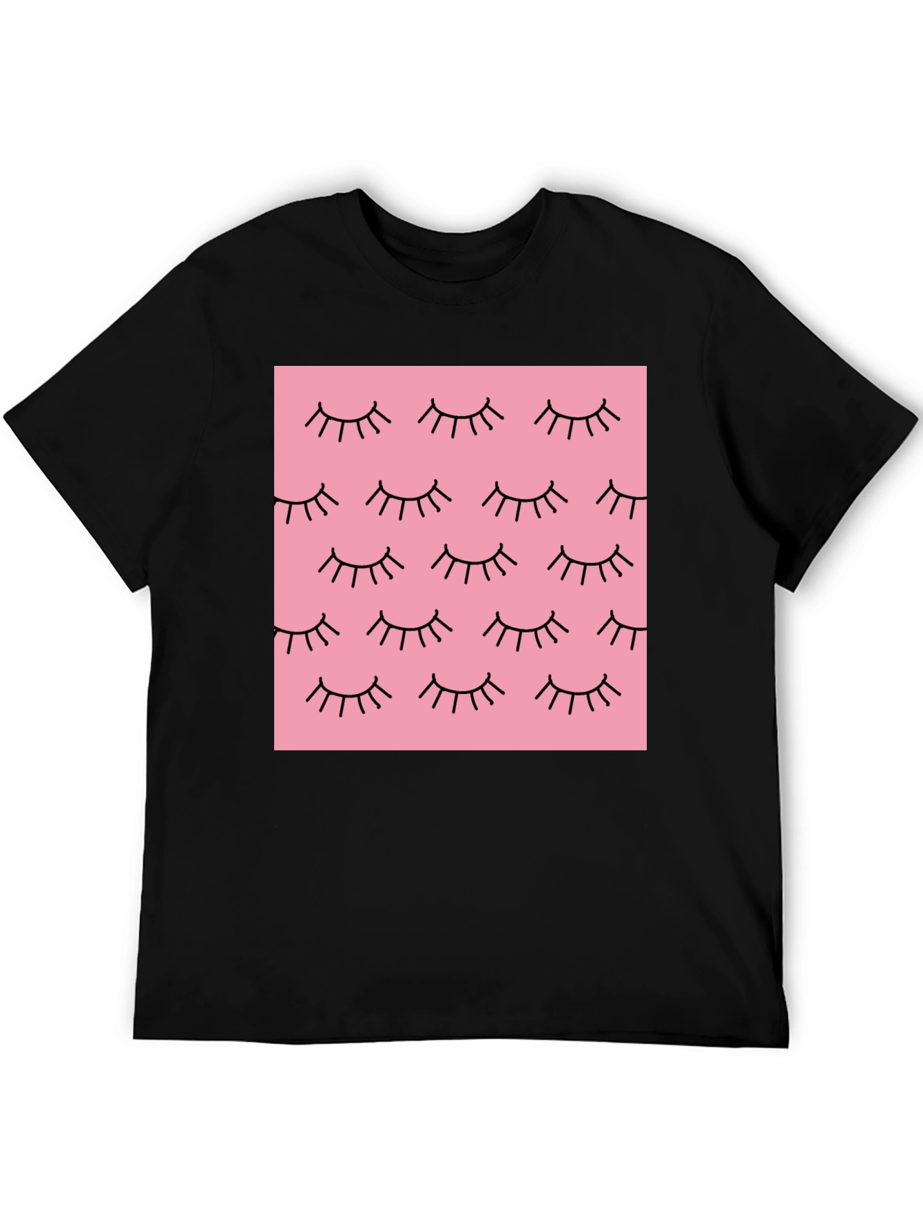 Pink Eyelash Pattern Black T-Shirt
