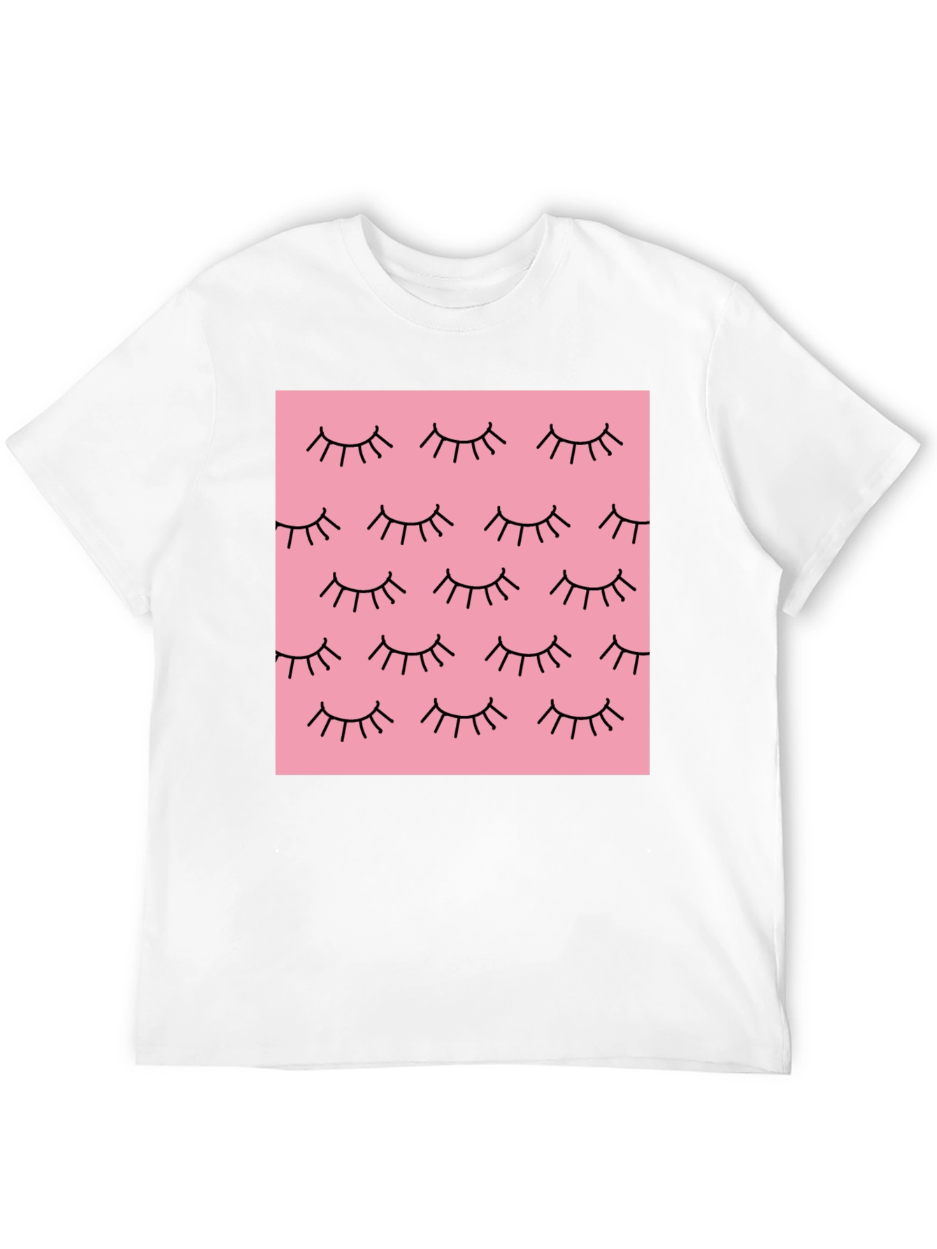 Pink Eyelash Pattern Black T-Shirt