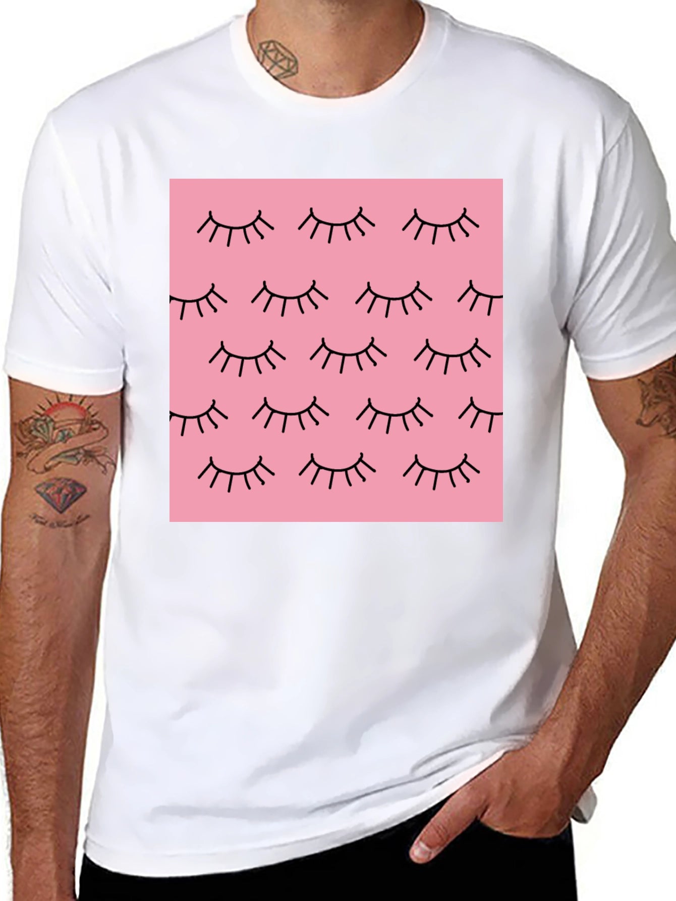 Pink Eyelash Pattern Black T-Shirt