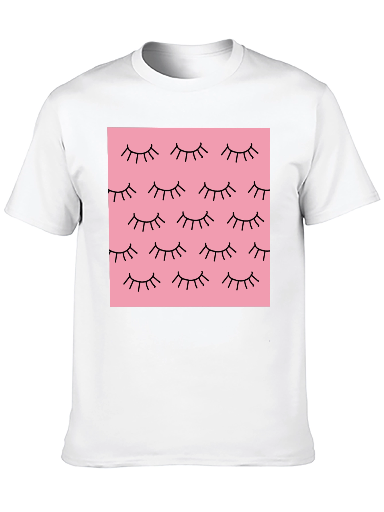 Pink Eyelash Pattern Black T-Shirt