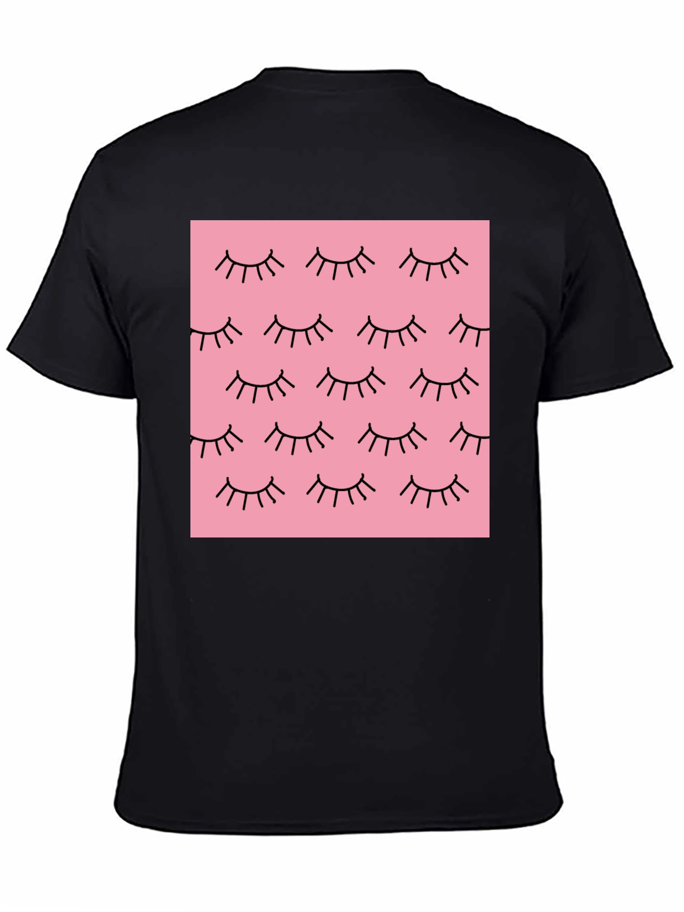 Pink Eyelash Pattern Black T-Shirt