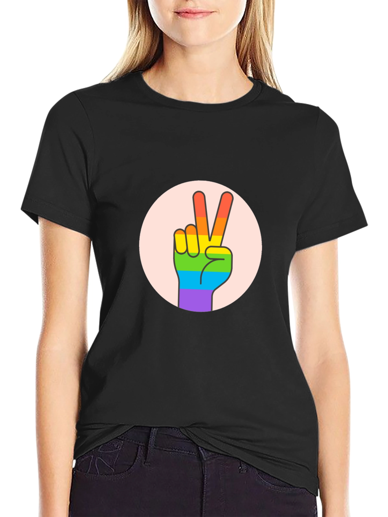 Peace Sign Pride T-Shirt - Black Cotton Blend