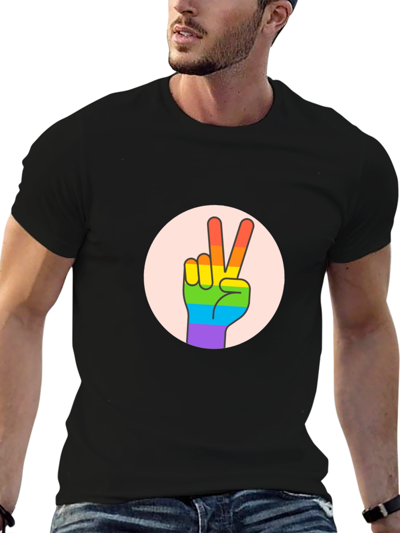 Peace Sign Pride T-Shirt - Black Cotton Blend