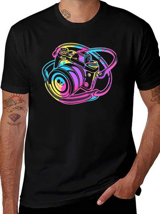 Retro Camera Graphic Tee - Black Cotton