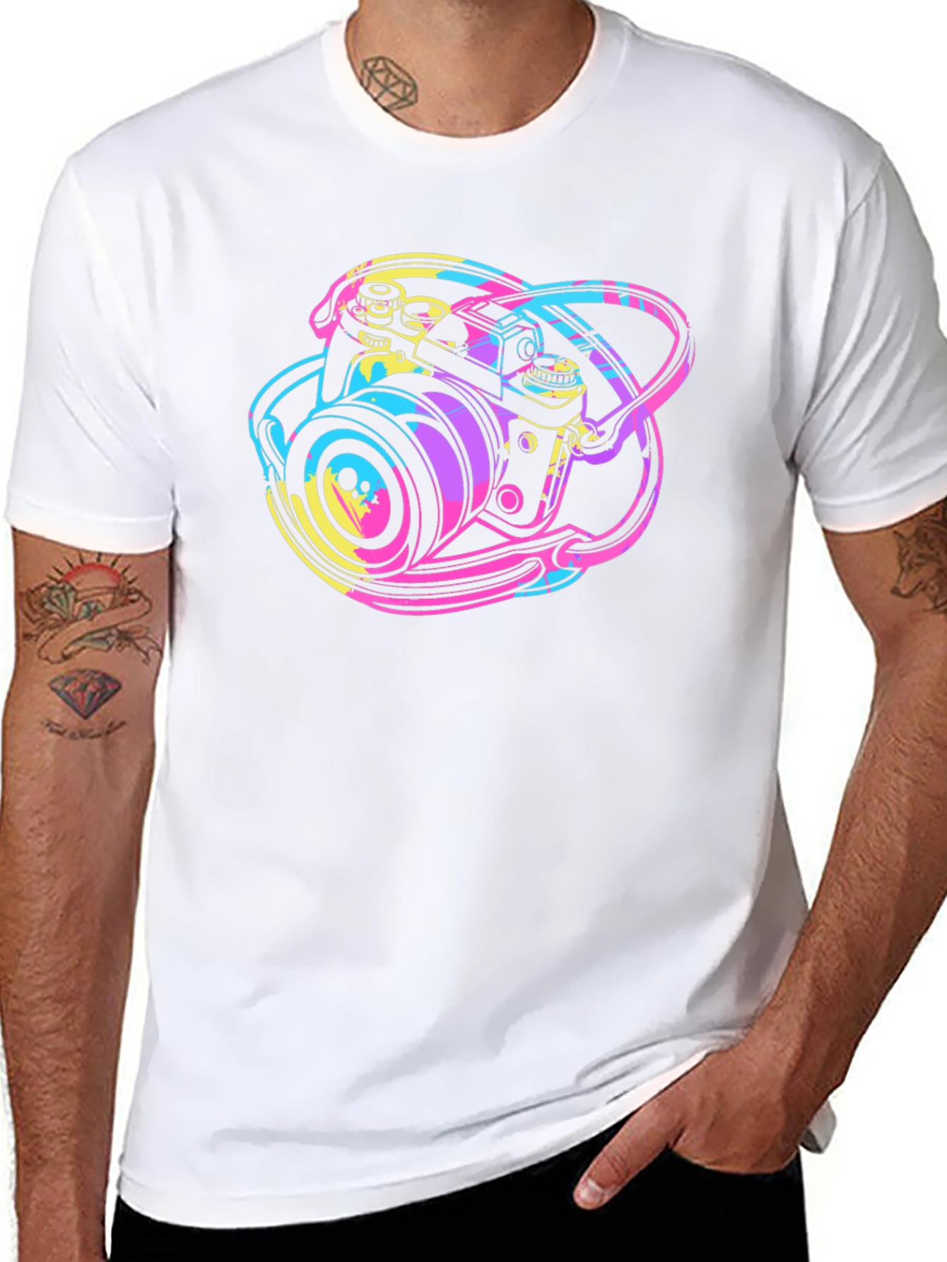 Retro Camera Graphic Tee - Black Cotton