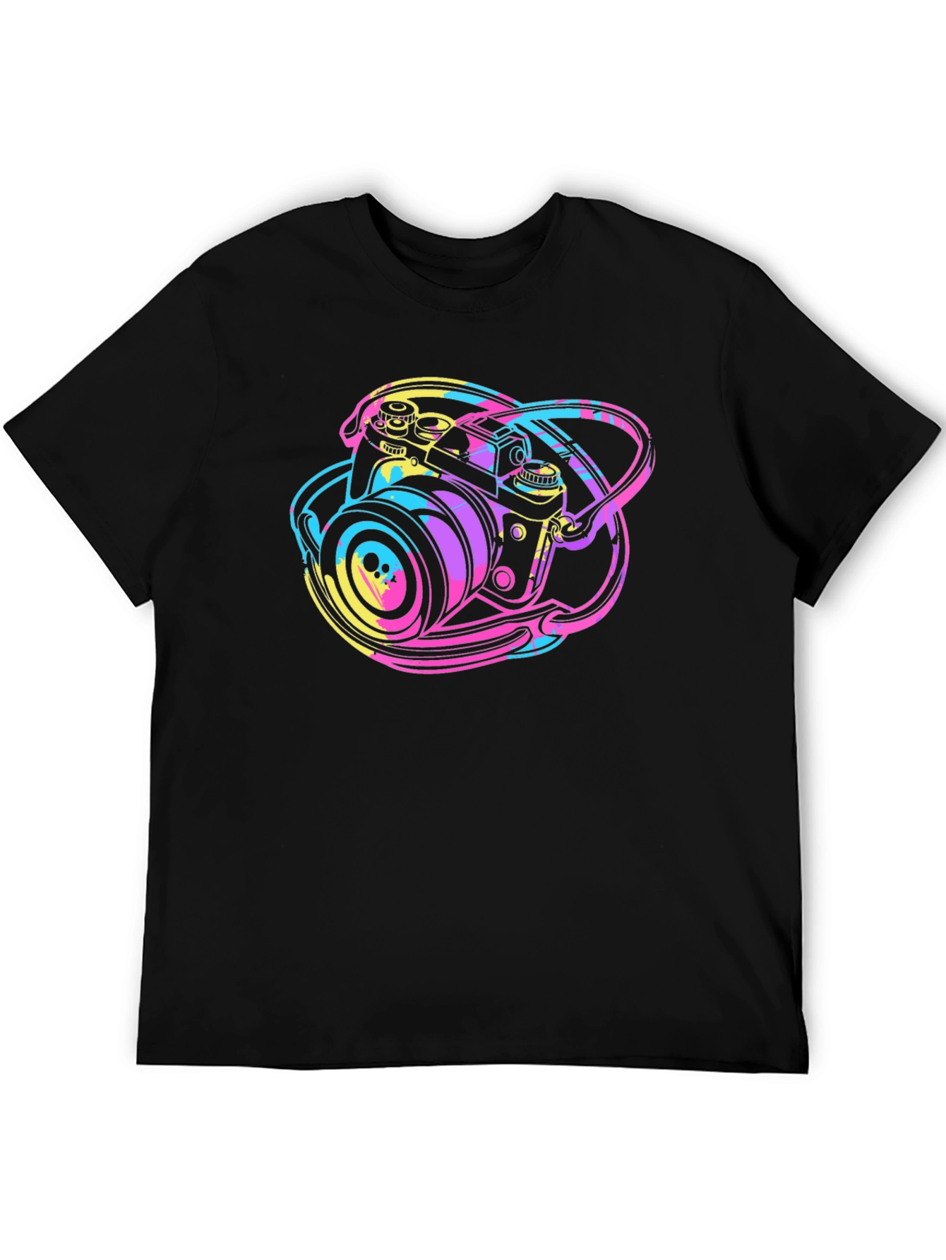 Retro Camera Graphic Tee - Black Cotton
