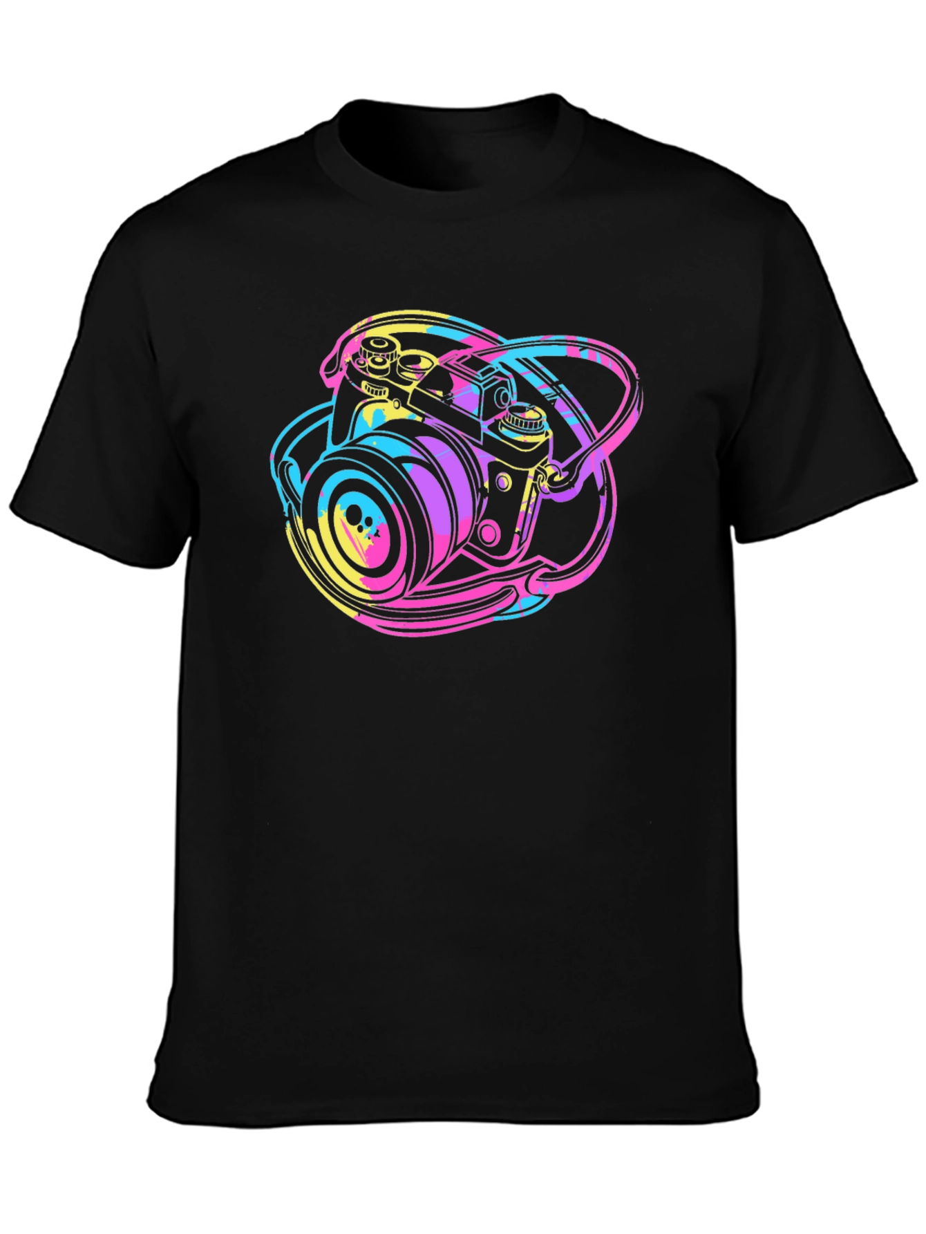 Retro Camera Graphic Tee - Black Cotton