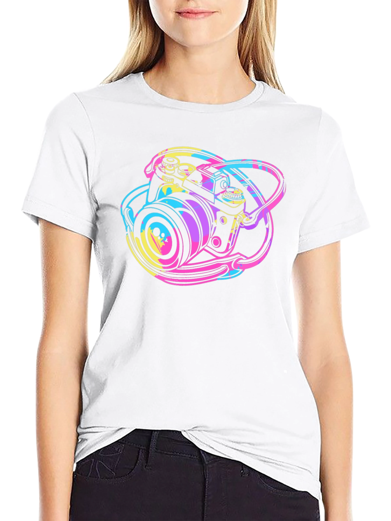 Retro Camera Graphic Tee - Black Cotton