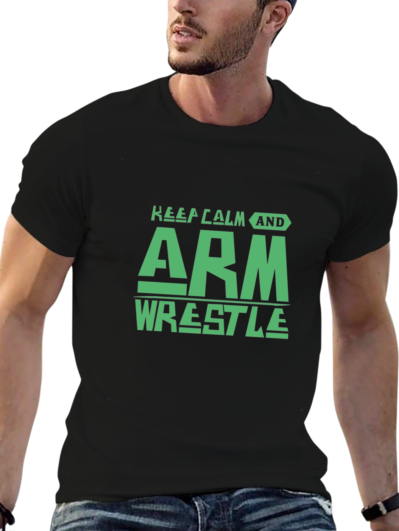 Keep Calm Arm Wrestle T-Shirt - Black Cotton Tee