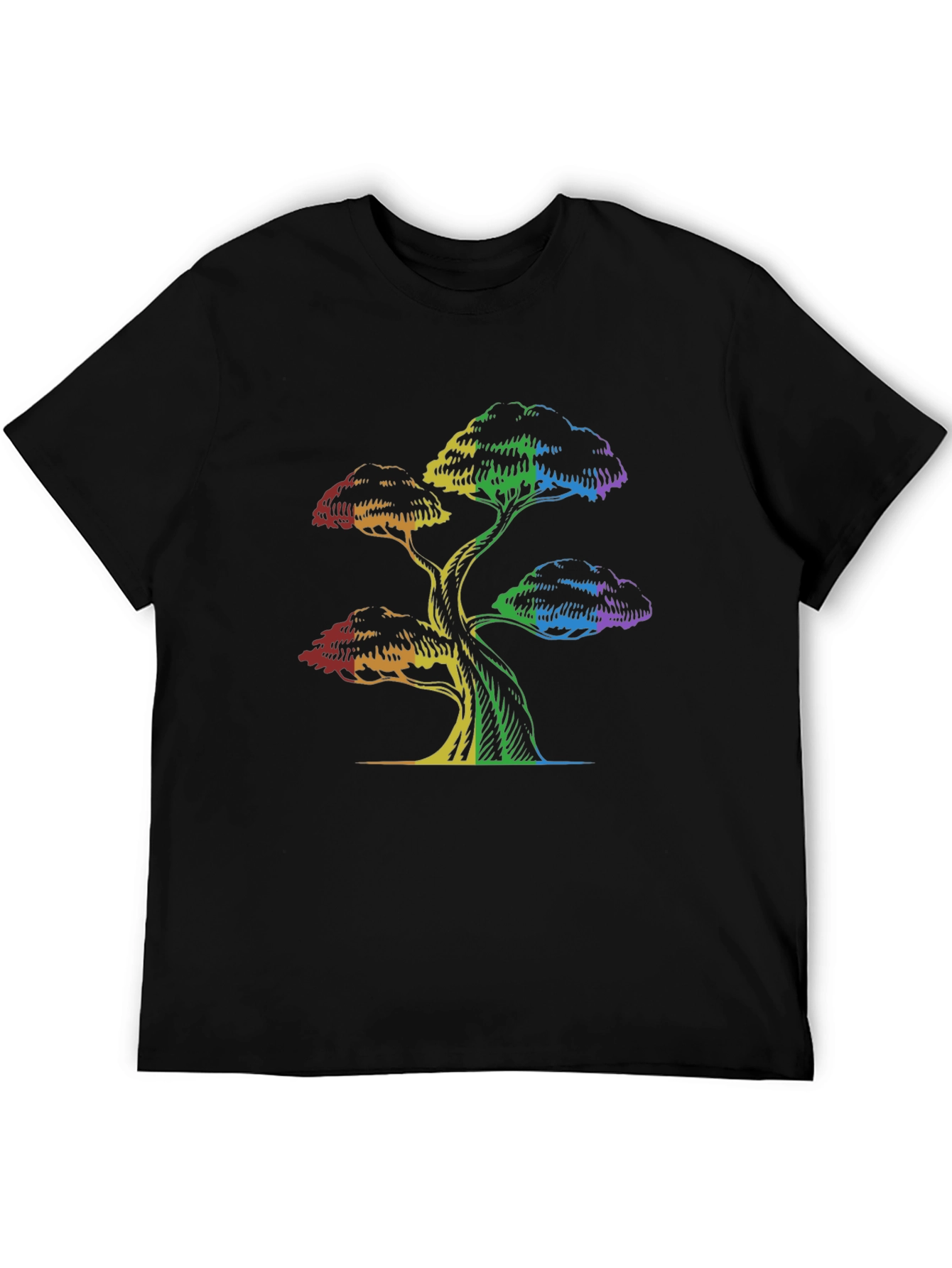 Rainbow Tree Graphic Tee - Black Cotton T-Shirt