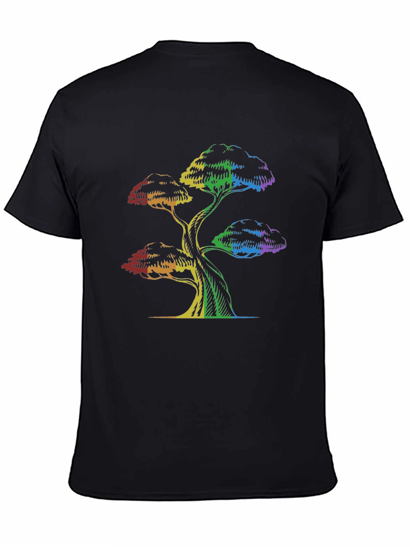 Rainbow Tree Graphic Tee - Black Cotton T-Shirt
