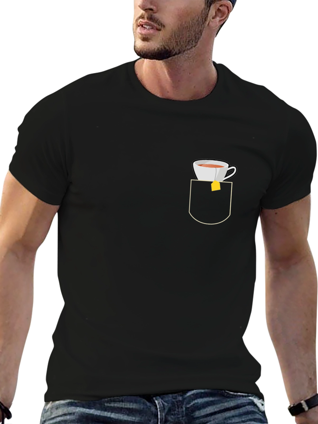 Tea Cup in Pocket Graphic T-Shirt - Relaxed Fit