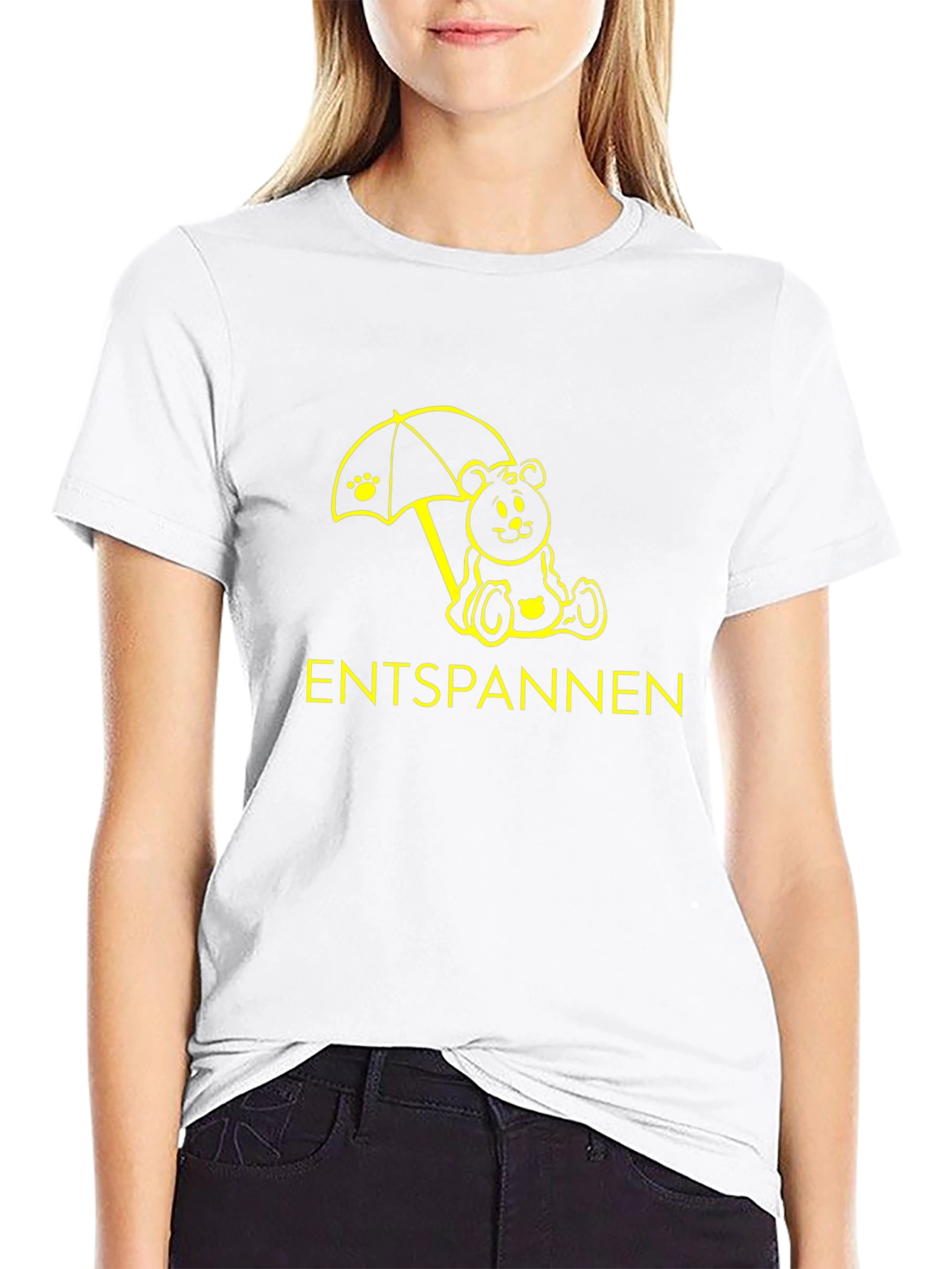 Entspannen Bear Under Umbrella Black Graphic T-Shirt