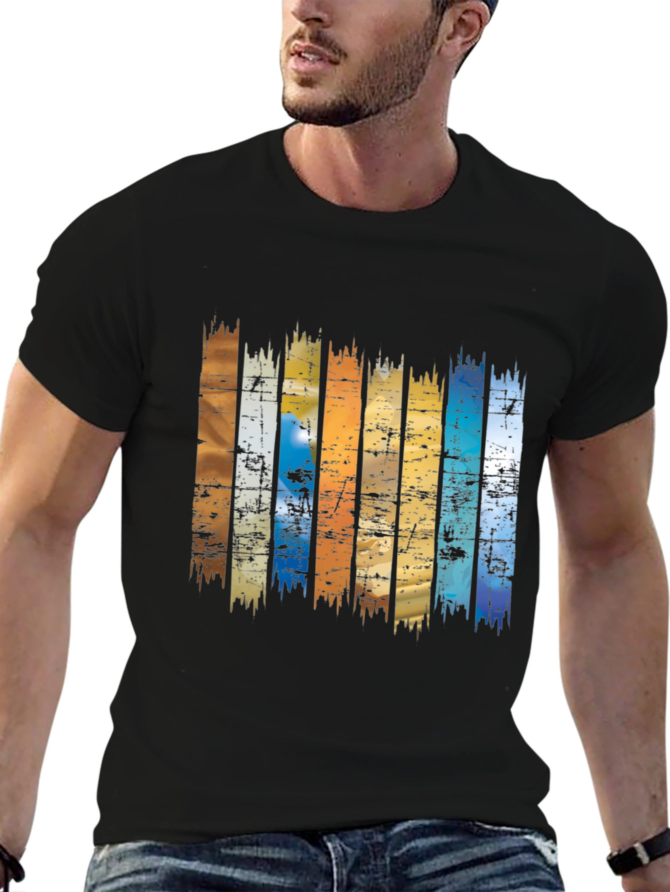 Retro Stripe Graphic Tee - Black