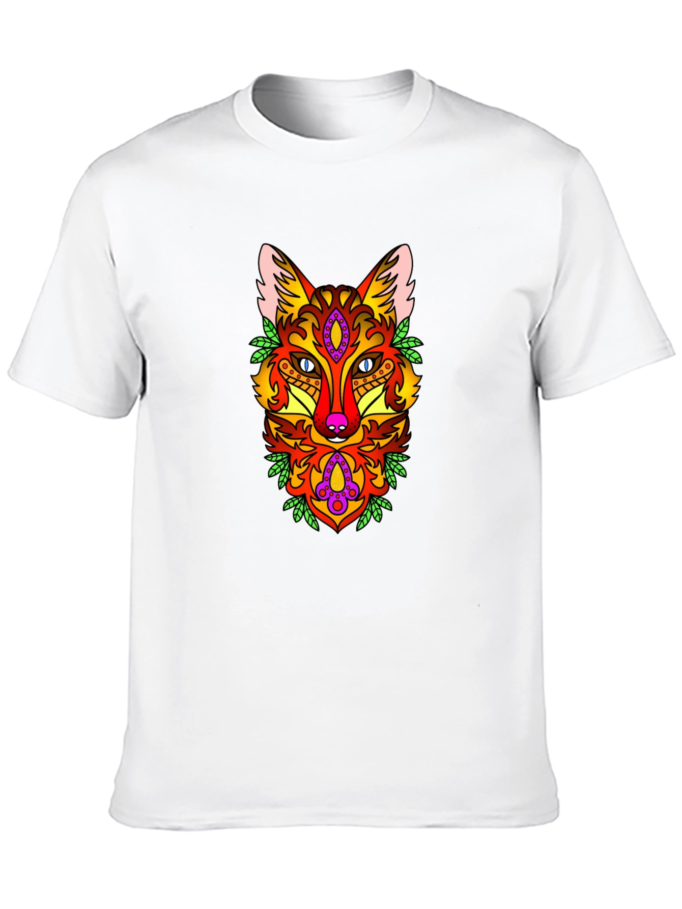 Psychedelic Fox Graphic Print Black T-Shirt