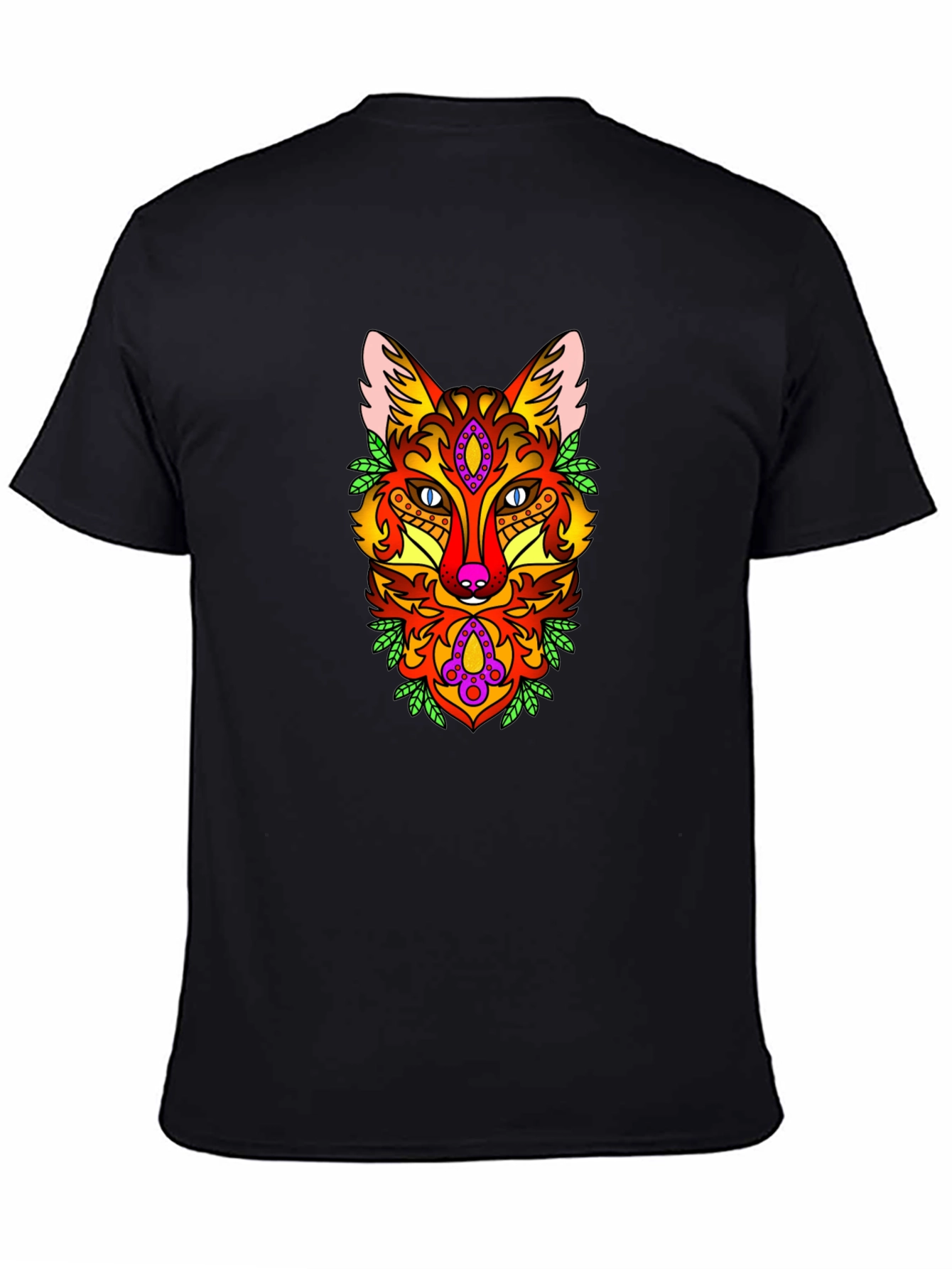 Psychedelic Fox Graphic Print Black T-Shirt