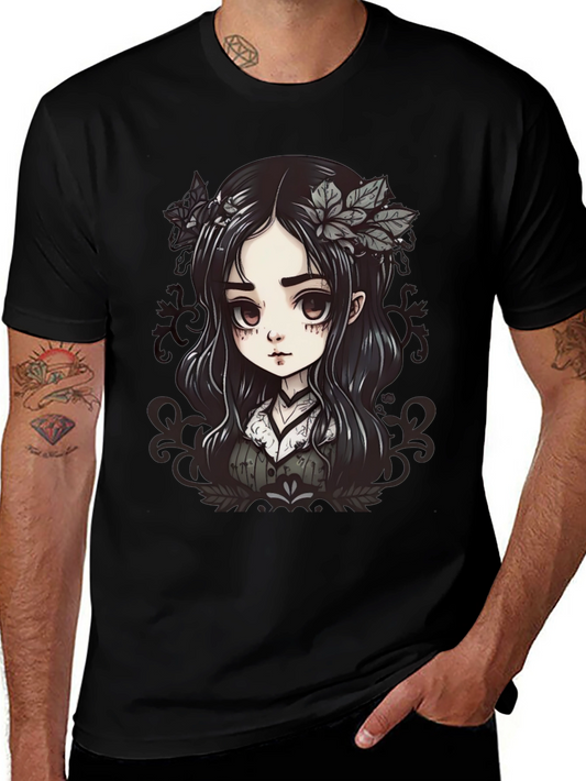 Gothic Anime Girl Graphic Black T-Shirt