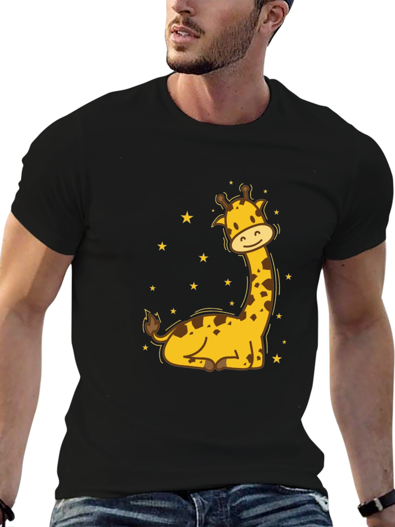Cute Giraffe Graphic Tee - Mens Black T-Shirt