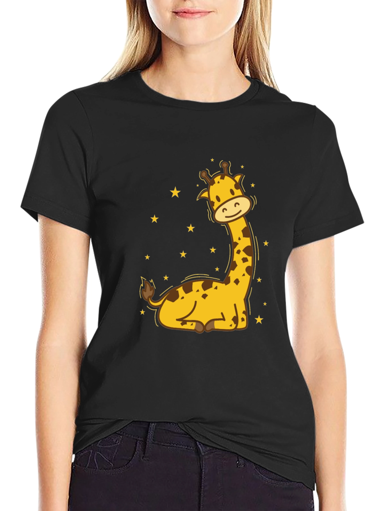 Cute Giraffe Graphic Tee - Mens Black T-Shirt