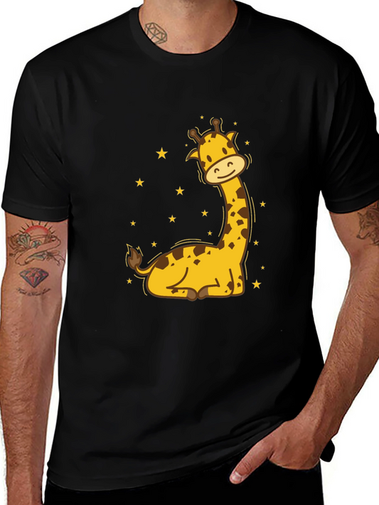 Cute Giraffe Graphic Tee - Mens Black T-Shirt