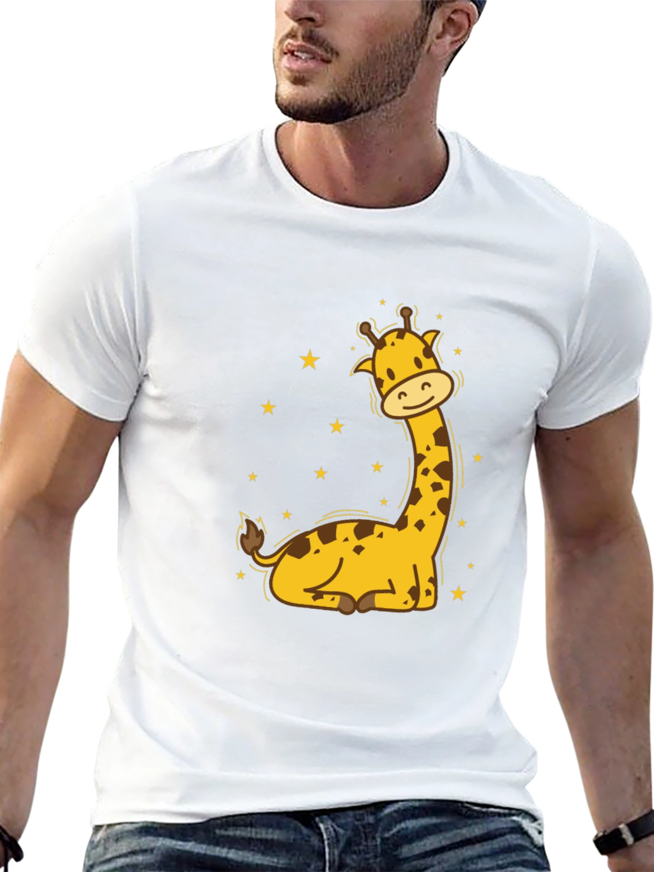 Cute Giraffe Graphic Tee - Mens Black T-Shirt
