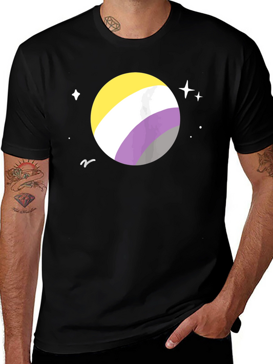 Nonbinary Pride Space T-Shirt - Black Cotton
