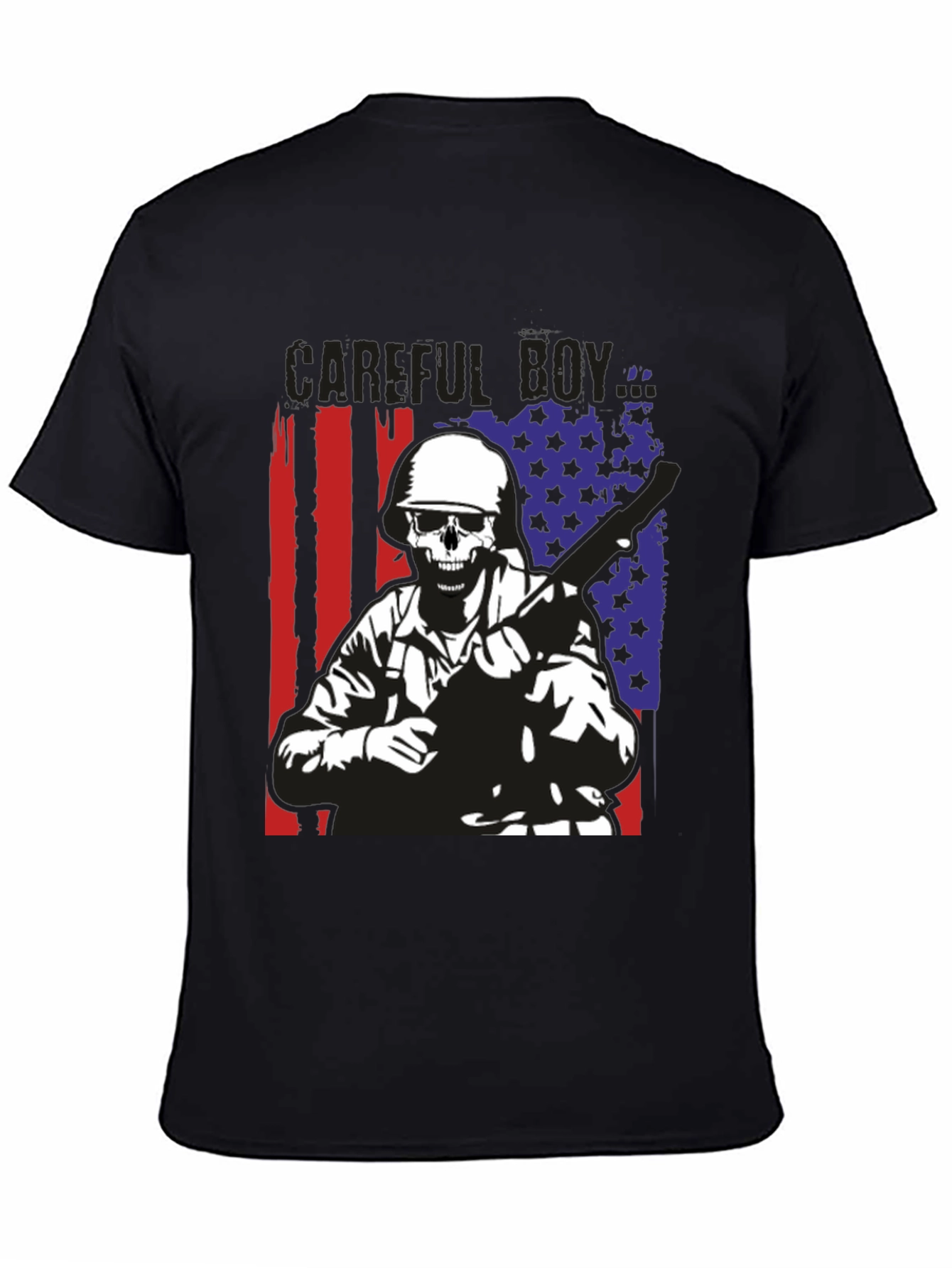 Careful Boy Soldier Skull Flag Graphic T-Shirt