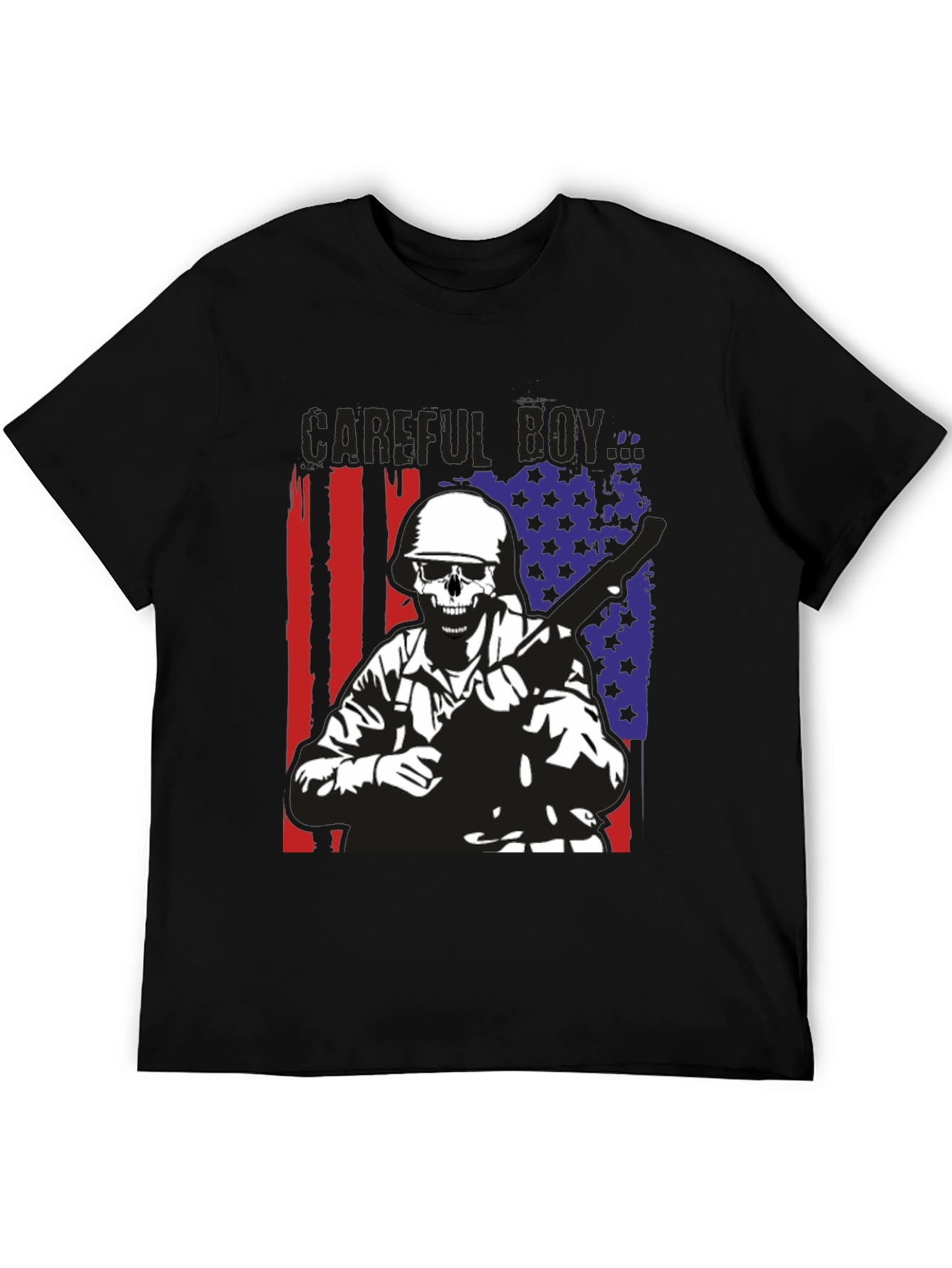Careful Boy Soldier Skull Flag Graphic T-Shirt