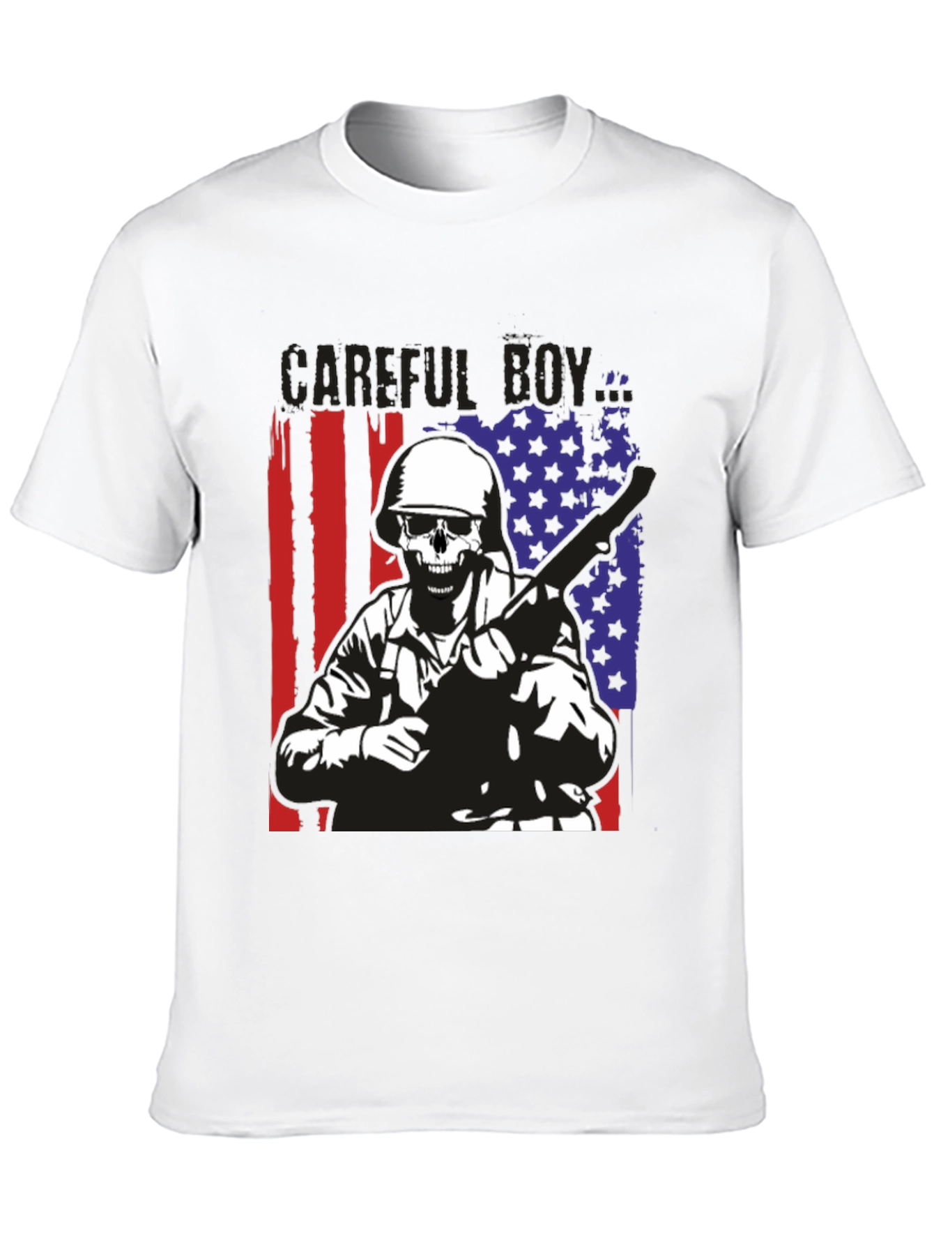 Careful Boy Soldier Skull Flag Graphic T-Shirt