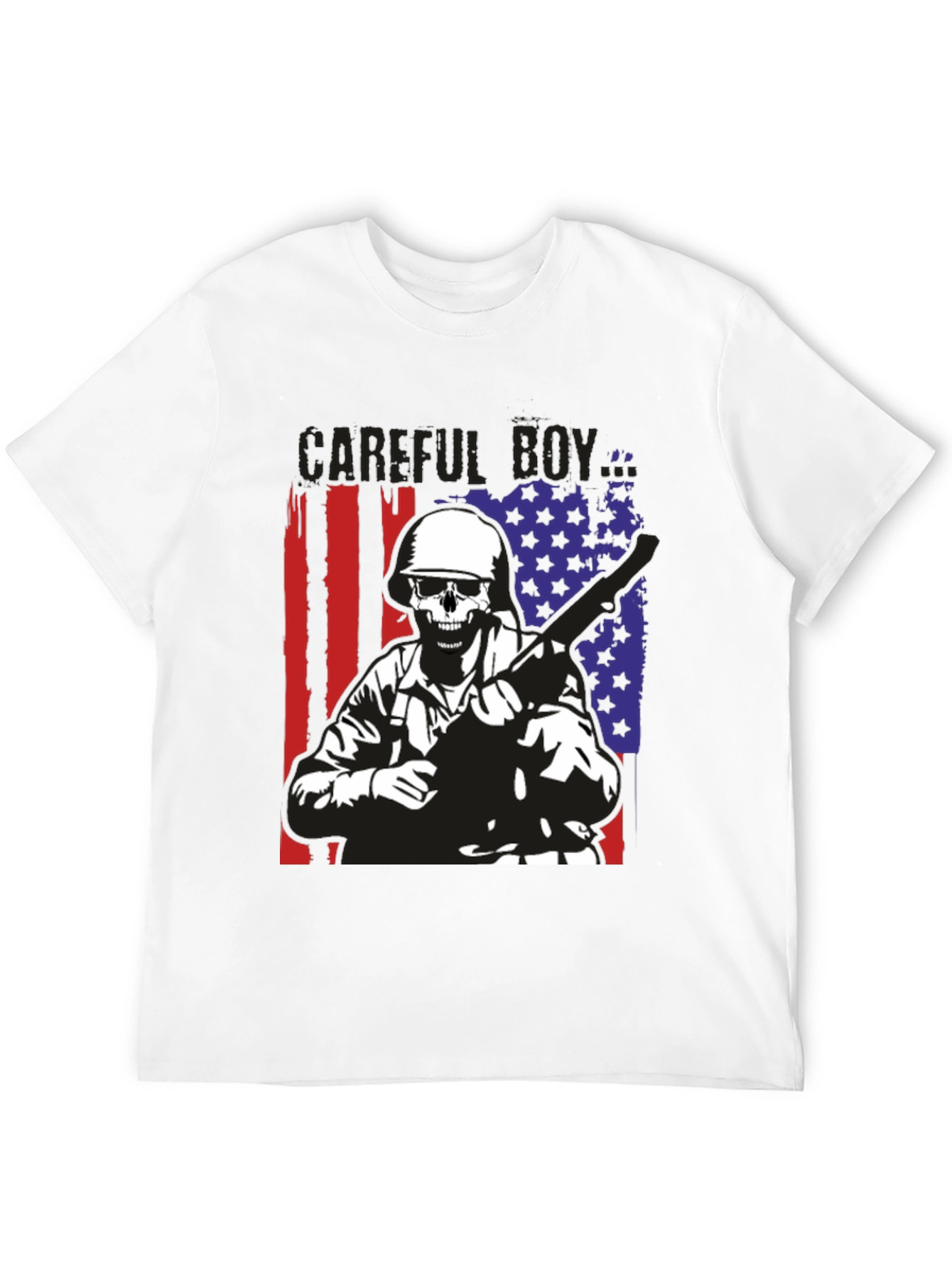 Careful Boy Soldier Skull Flag Graphic T-Shirt