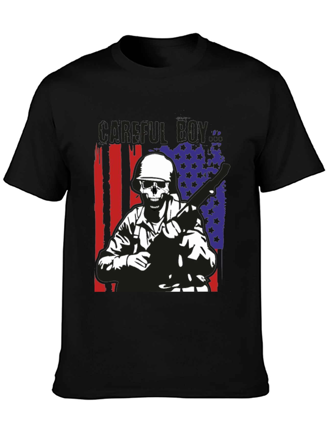 Careful Boy Soldier Skull Flag Graphic T-Shirt