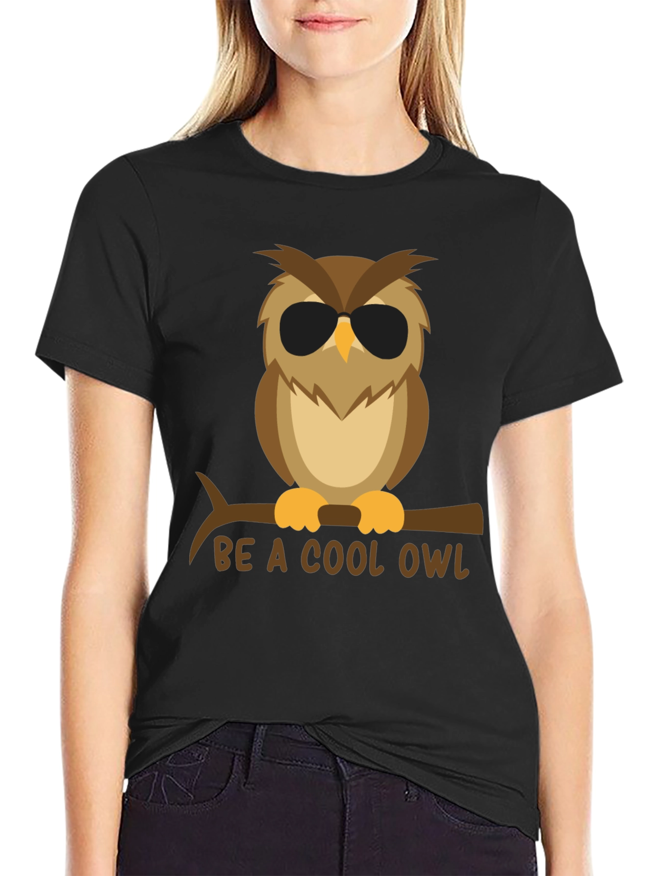 Cool Owl Graphic Tee - Black T-Shirt