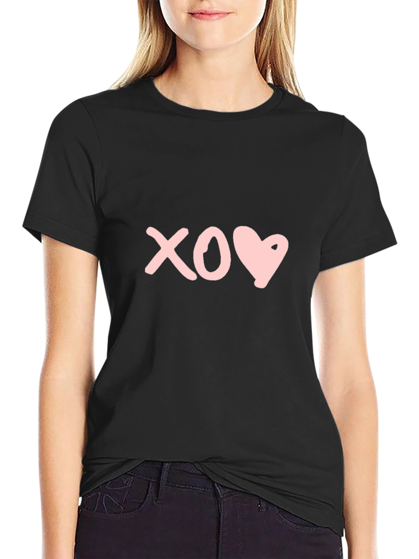 XO Heart Graphic Tee - Black Crew Neck T-Shirt