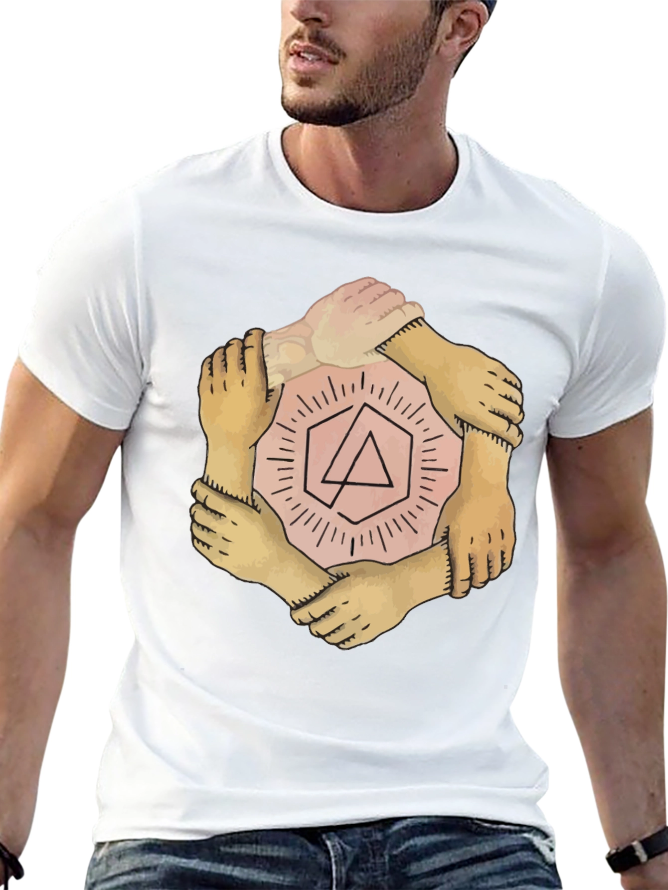 Unity Hands Graphic T-Shirt - Stylish Crew Neck Tee
