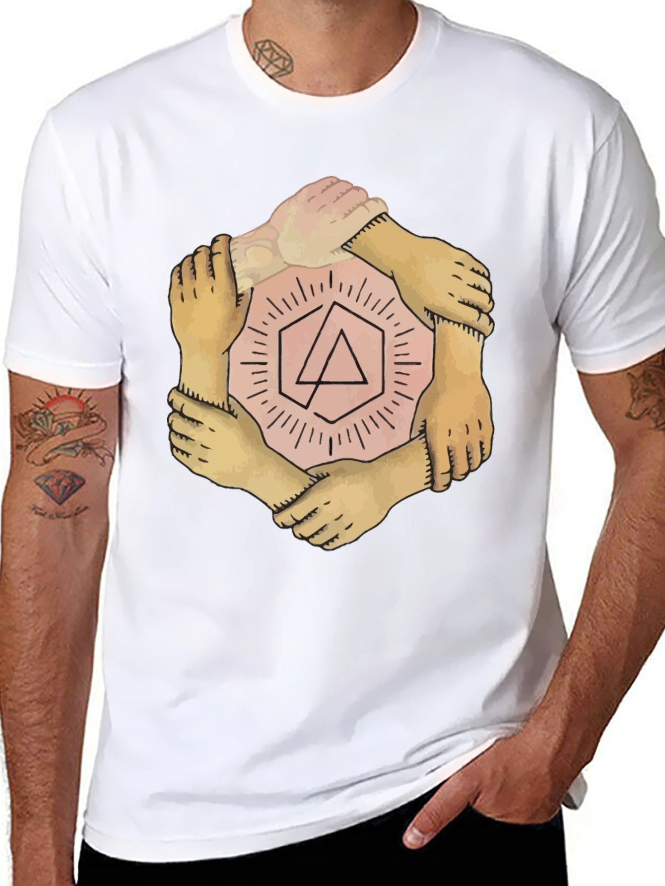 Unity Hands Graphic T-Shirt - Stylish Crew Neck Tee