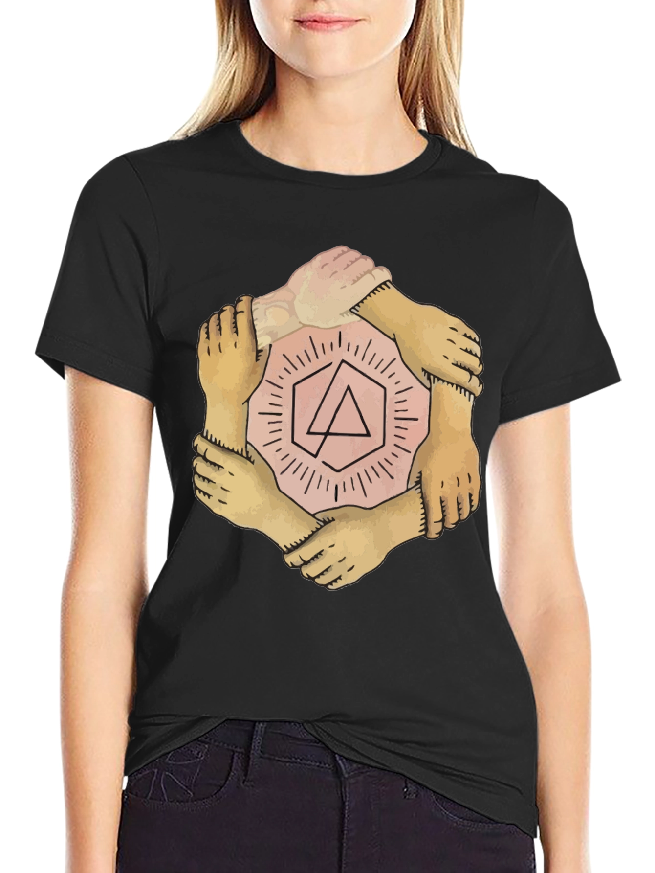 Unity Hands Graphic T-Shirt - Stylish Crew Neck Tee