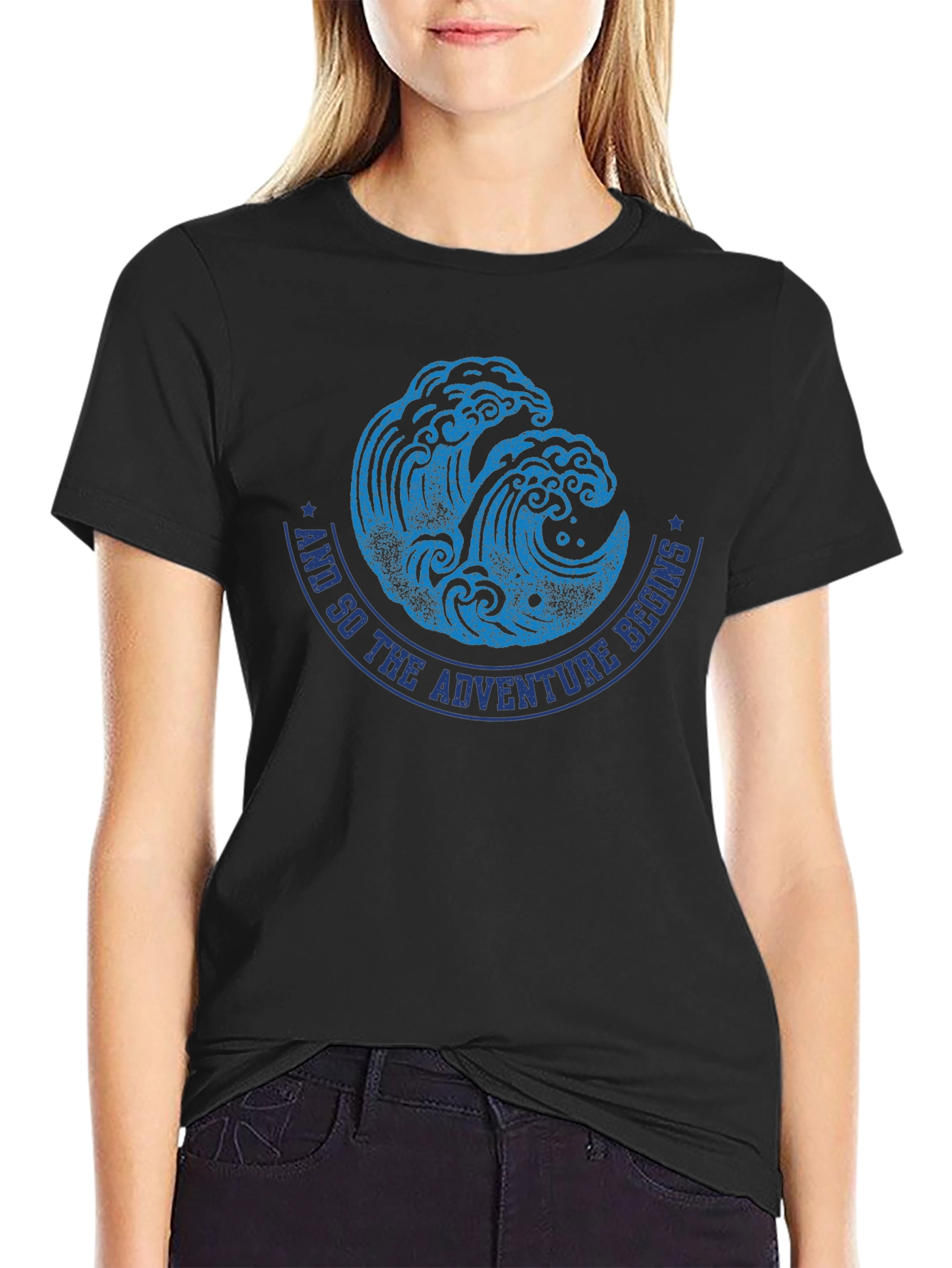 Adventure Begins Wave Graphic Tee - Black