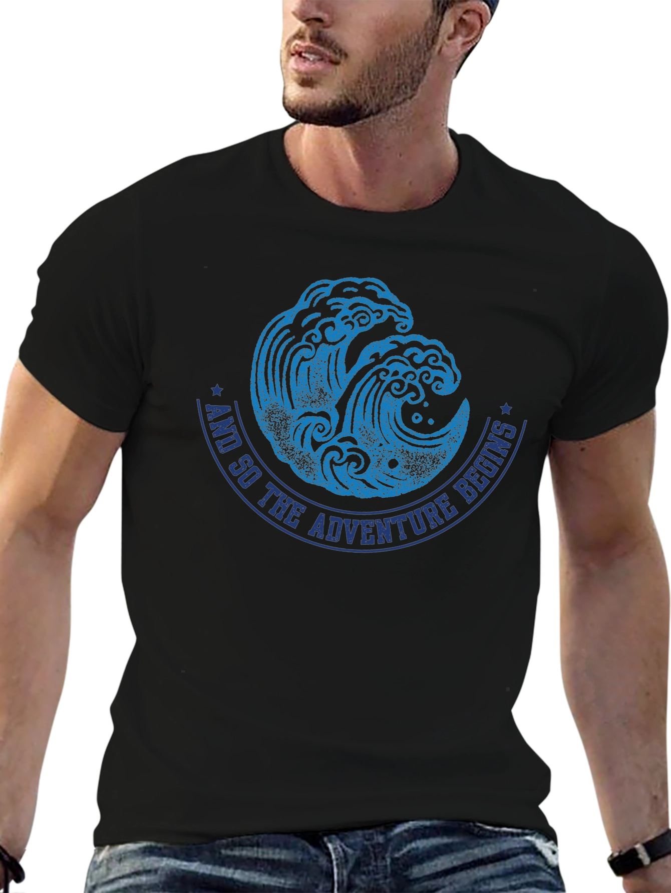 Adventure Begins Wave Graphic Tee - Black