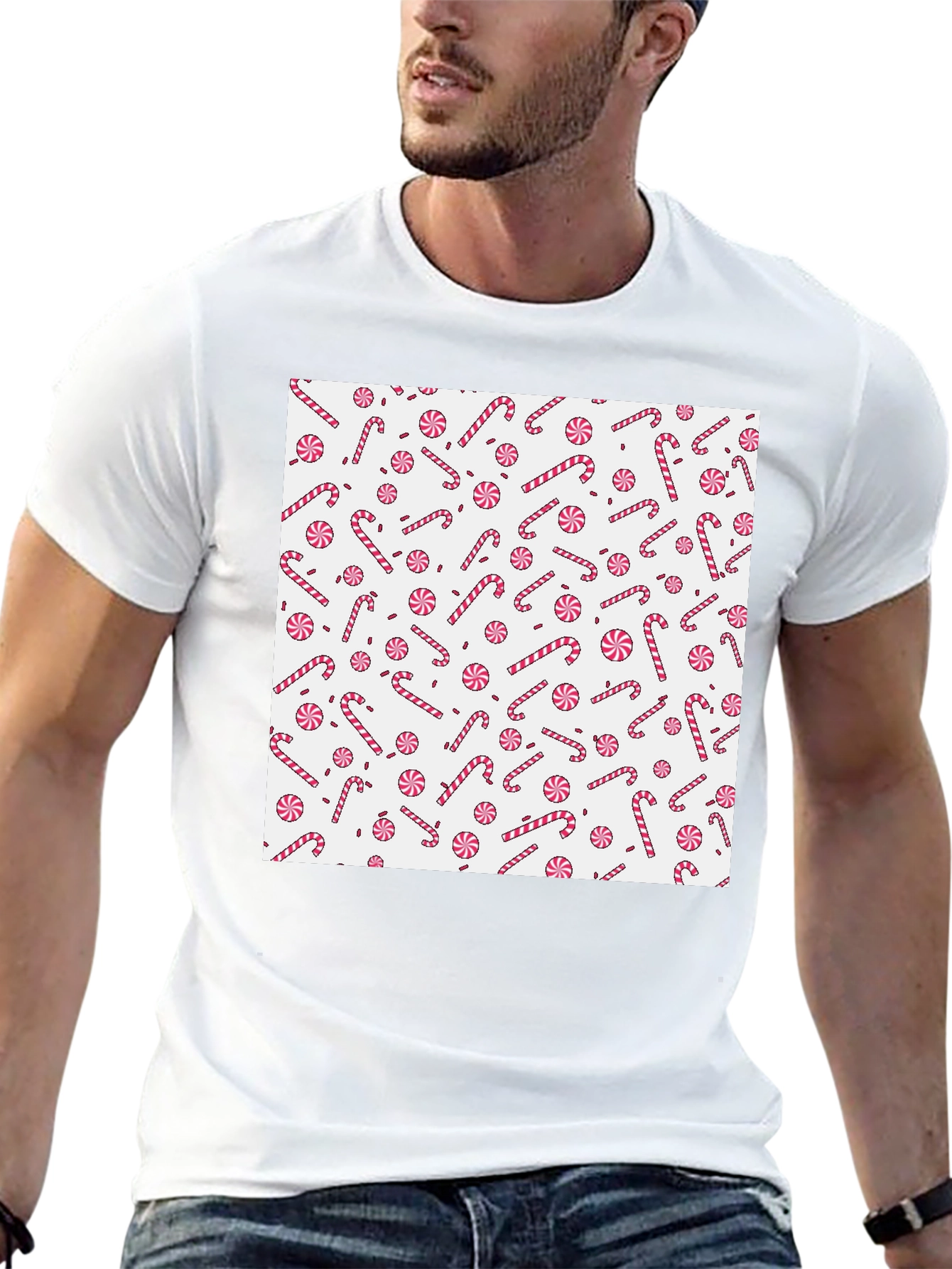 Festive Candy Cane Patterned T-Shirt